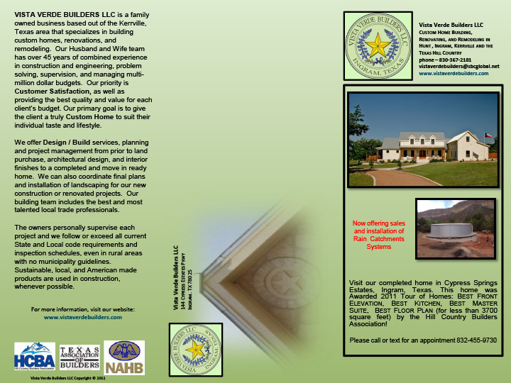 brochure vista verde builders llc